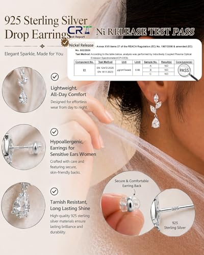 14K Gold Plated/Sterling Silver CZ Pearl Drop Dangle Earrings for Women - color: Silver-Flower Drop CZ