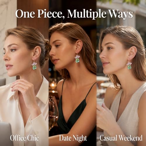 Green Butterfly Crystal Teardrop Dangle Earrings For Women | Gold Plated Brass Statement Accessories For Prom And Party Wear. Secure Hooks And Durable Crystals For Long Lasting Sparkle.