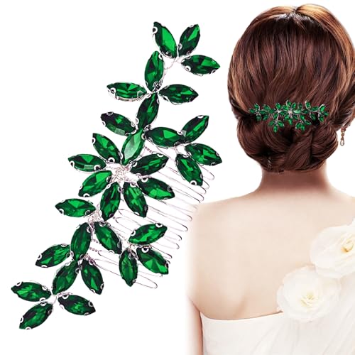 Green Wedding Crystal Hair Comb Elegant Bridal Wedding Hair Piece Teardrop Crystal Rhinestone Hair Accessories for Women Prom Party Photography - color: Green