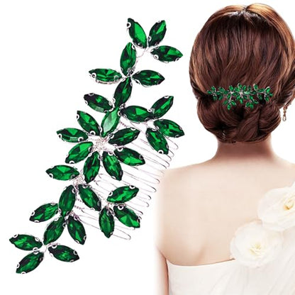 Green Wedding Crystal Hair Comb Elegant Bridal Wedding Hair Piece Teardrop Crystal Rhinestone Hair Accessories for Women Prom Party Photography - color: Green