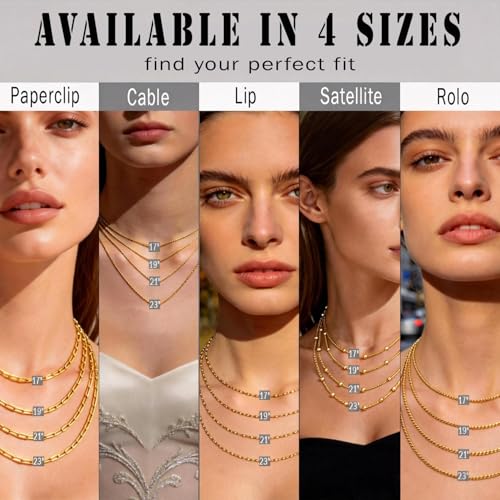 20Pcs (5 Styles) Stainless Steel Chains for Jewelry Making (G-21in) | Bulk Silver & Gold Plated Chains, Satellite, Paper Clip, Lip, Rolo, Cable, Jewelry Making - color: Gold Plated (21 inch)