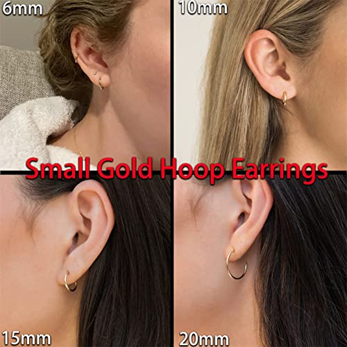 Minimalist Hoops for Women - 14K Gold Open Huggie Hoop Earrings, Hypoallergenic Tiny Hoops in Gold and Silver (Set of 1-5 Pairs) - color: 14K Gold - 6mm/8mm/10mm/15mm/20mm