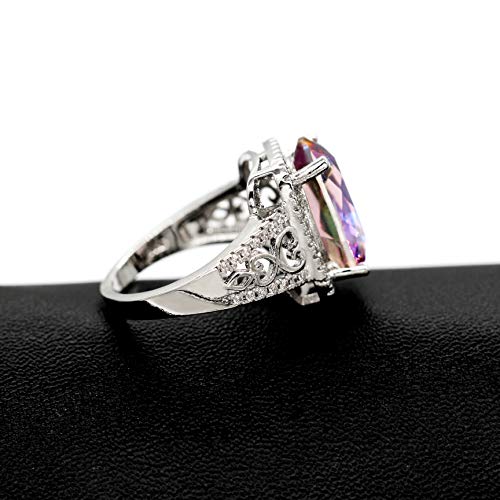 Uloveido White Gold Plated Big Oval Multicolor Cubic Zirconia Crystal Anniversary Cocktail Rings for Women Y585