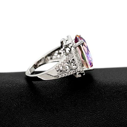 Uloveido White Gold Plated Big Oval Multicolor Cubic Zirconia Crystal Anniversary Cocktail Rings for Women Y585