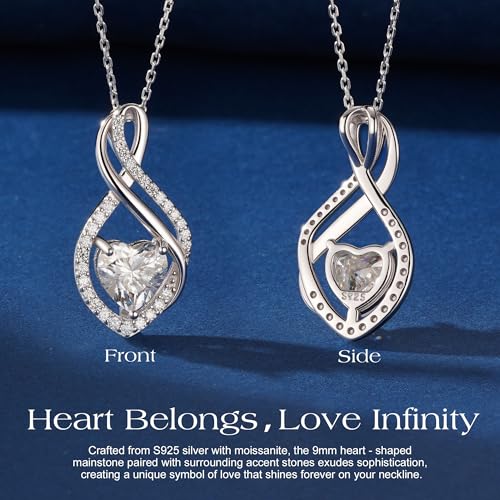 MOOSEA 1-3ct Moissanite Infinity Necklaces for Women, 925 Sterling Silver | D-E Color VVS1 Clarity Lab Grown Moissanite, Anniversary Birthday Gifts for Women Wife, Infinity Moissanite Pendant