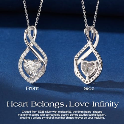 MOOSEA 1-3ct Moissanite Infinity Necklaces for Women, 925 Sterling Silver | D-E Color VVS1 Clarity Lab Grown Moissanite, Anniversary Birthday Gifts for Women Wife, Infinity Moissanite Pendant