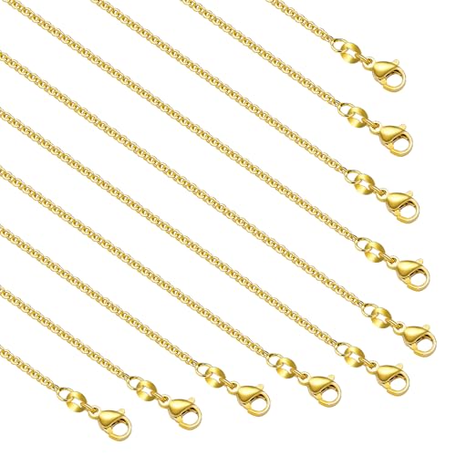 YOUBEIYEE 10 Pieces 18K Gold Plated Oval Jewelry Making Chains | Necklaces Bulk with Extender Chains - color: Gold Oval