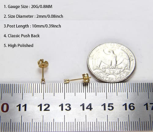 14K Gold Filled Polished Small CZ Pearl Ball Stud Earrings Set for Women Men 20G Surgical Steel Hypoallergenic Piercing Studs for Sensitive Ear, Pack of 6 Pairs - style: 2MM Gold Cubic Zirconia Studs Set