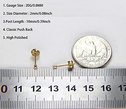 14K Gold Filled Polished Small CZ Pearl Ball Stud Earrings Set for Women Men 20G Surgical Steel Hypoallergenic Piercing Studs for Sensitive Ear, Pack of 6 Pairs - style: 2MM Gold Cubic Zirconia Studs Set