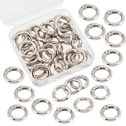 SUNNYCLUE 32Pcs Spring O Rings Silver Round Carabiner Clip Split Zinc Alloy Snap Hooks Metal Clamp Clasp Keyrings Buckle Trigger for Bag Purse Handbag Strap Craft DIY Accessory, 20MM, 3.5mm Thick - color: 1 Box 32pcs Alloy O Rings 20mm
