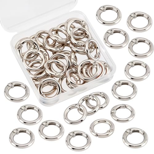 SUNNYCLUE 32Pcs Spring O Rings Silver Round Carabiner Clip Split Zinc Alloy Snap Hooks Metal Clamp Clasp Keyrings Buckle Trigger for Bag Purse Handbag Strap Craft DIY Accessory, 20MM, 3.5mm Thick - color: 1 Box 32pcs Alloy O Rings 20mm