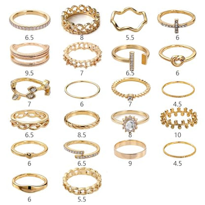 42-Piece Gold Tone Stackable Ring Set for Women, Boho Minimalist Stacking Rings with Crystal & Heart Accents, Adjustable Open Band Jewelry for Daily Wear - style: TZJ-003350-01