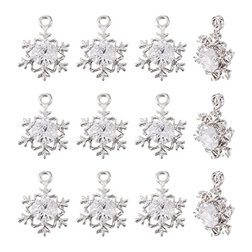 Beadthoven 100Pcs Cubic Zirconia Alloy Charms Snowflake Shaped Platinum Christmas Pendants Sparkly Holiday Charms for Necklace Bracelet Earring Jewelry Making DIY Accessory Hole: 1.5mm - color: Platinum-Snowflake
