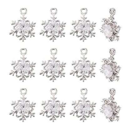 Beadthoven 100Pcs Cubic Zirconia Alloy Charms Snowflake Shaped Platinum Christmas Pendants Sparkly Holiday Charms for Necklace Bracelet Earring Jewelry Making DIY Accessory Hole: 1.5mm - color: Platinum-Snowflake