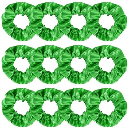 KICOSY 12 Pcs Green Scrunchies, Satin Hair Ties for Women & Girls - Great for Daily Wear, Bridesmaid Gifts & St. Patrick’s Day/Christmas - color: green