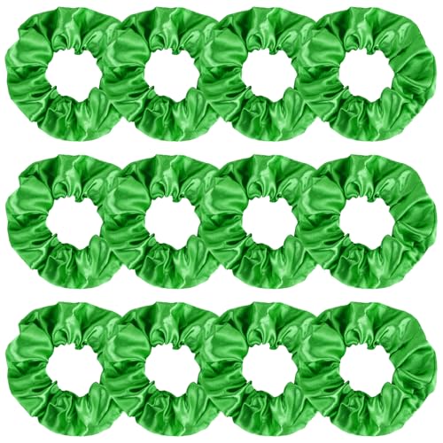 KICOSY 12 Pcs Green Scrunchies, Satin Hair Ties for Women & Girls - Great for Daily Wear, Bridesmaid Gifts & St. Patrick’s Day/Christmas - color: green