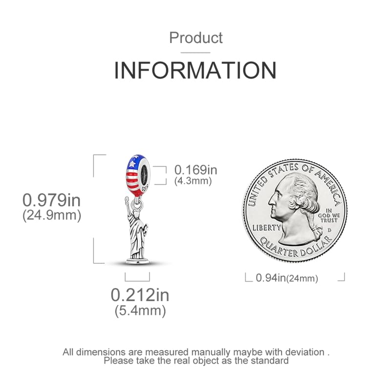 925 Sterling Silver Charms for Bracelets and Necklaces Beads Jewelry Charms for Women - color: New York Statue of Liberty Charm