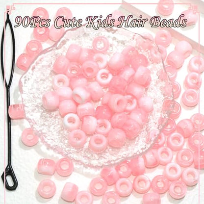 NAISKA 90Pcs Light Pink Kids Hair Beads Cute Hair Beads for Braids Round Small Beads for Hair Acrylic Gradient Dreadlock Beads Mini Pony Beads Loc Beads Clips Accessories - color: Light Pink