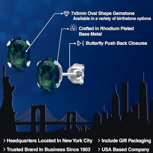 Gem Stone King Oval Gemstone Birthstone Stud Earrings for Women Men | Oval Cut 7X5MM | Fine Jewelry Gifts for Mom Dad Wife Him Her - style: Green Simulated Opal-Cabochon, October
