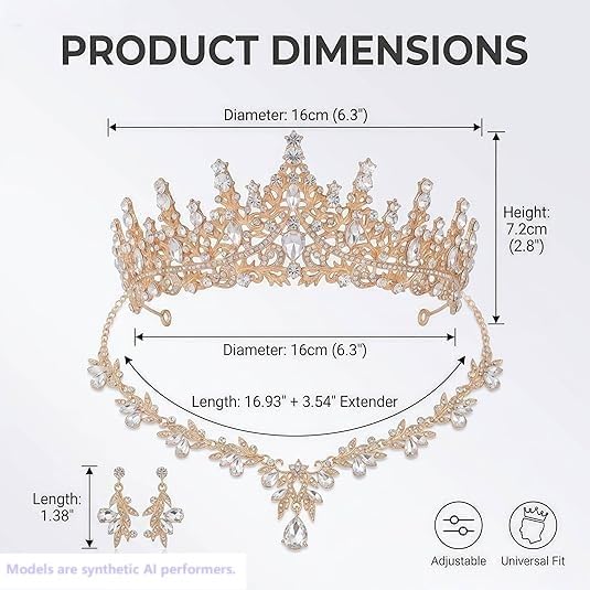Kamirola Tiaras and Crowns for Women,Tiaras Earrings Necklace, Crystal Bridal Jewelry Set, Costume Jewelry for Women Party Halloween Prom Pageant - color: SILVER