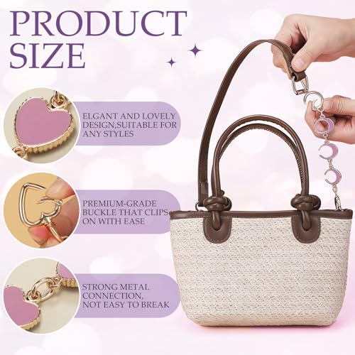 Sureio 5 Pcs Bag Extender Chain Pearl Purse Chain Ribbon Bow Keychain Extender Bag Strap Purse Charms Accessories for Handbag - color: Purple and Gold