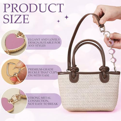 Sureio 5 Pcs Bag Extender Chain Pearl Purse Chain Ribbon Bow Keychain Extender Bag Strap Purse Charms Accessories for Handbag - color: Purple and Gold