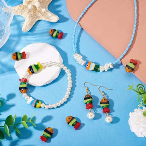 Cheriswelry 12Pcs Glass Fish Beads Handmade Lampwork Beads Marine Life Animal Bead 20-21mm for DIY Earring Bracelet Necklace Keychain Jewelry Making Summer Crafts - color: Mixed Color 2