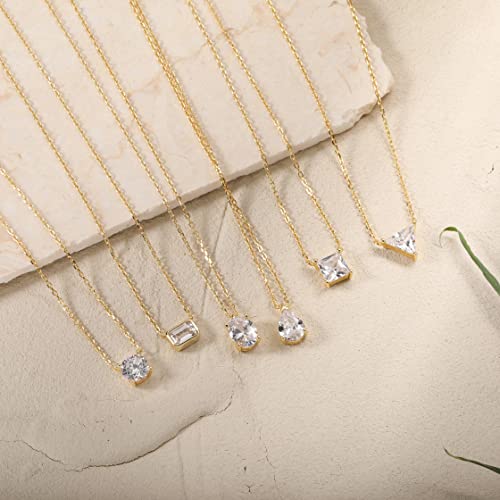 S.Leaf 18K Gold Plated Cubic Zirconia Choker Necklace for Women 925 Sterling Silver Layered Coin Moon Star Heart Circle Crystal Lariat Pendant Necklaces Gifts for Women Trendy - color: Round_Gold