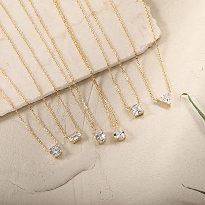 S.Leaf 18K Gold Plated Cubic Zirconia Choker Necklace for Women 925 Sterling Silver Layered Coin Moon Star Heart Circle Crystal Lariat Pendant Necklaces Gifts for Women Trendy - color: Round_Gold