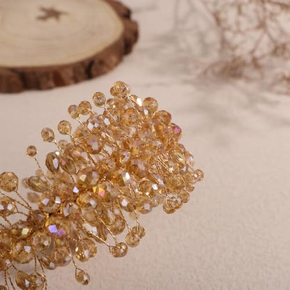 Denifery Large Crystal Headband for Wedding Bridal Hair Band Headpiece for Party Prom Hair Accessories (Champagne) - color: Champagne