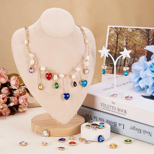 Cheriswelry 40Pcs Faceted Glass Heart Alloy Charms Rhinestone Crystal Teardrop Pendants with Zinc Findings 20 Styles 15-16.5mm for DIY Crafts Necklace Earring Jewelry Making - color: Mixed Color-Heart & Teardrop