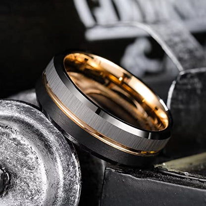 King Will Mens Tungsten Carbide Wedding Band with Groove Design | 6/7/8mm Width, Grooved, Comfort Fit, Everyday Wear - color: Silver&Black-8mm