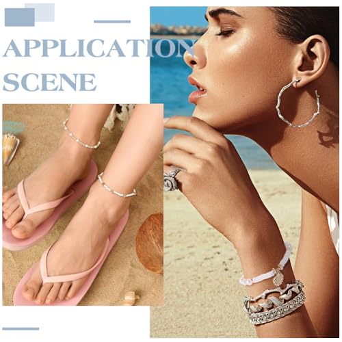 PH PandaHall 8pcs Ocean Themed Anklets for Women, Hawaiian Starfish Shell Charm Beaded Anklets Adjustable Seashell Ankle Bracelets for Beach Vacation Summer Jewelry Outfits Accessories