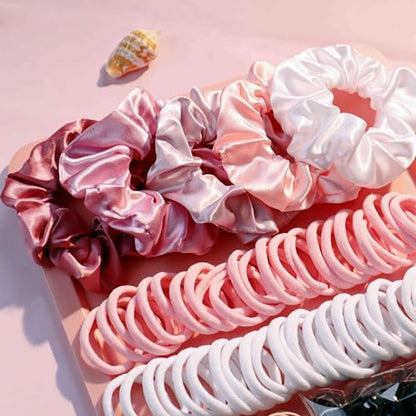 YANRONG Hair Accessories Set: 755PCS Seamless Ponytail Holders, Scrunchies, Hair Bands, and Hair Ties for Thick and Curly Hair (Gradient Powder) - color: 755PCS (gradient powder)