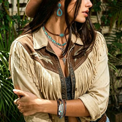 RechicGu Western Jewelry For Women Bohemian Turquoise Dangle Earrings Necklace Bracelet Set, Bullhead Pendant Layered Choker Boho Faux Leather Wristband Country Concert Cowgirl Accessories - color: Jewelry Set B