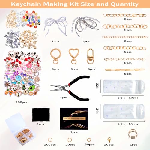 Wurosi 544Pcs Bag Charm Kit, Charms Lip Gloss Keychain Making Kit | with Key Chain Hooks, Charms, Chains, Jump Rings, Lobster Clasps, Plier, Gift Bags & Tools, for DIY Craft Supplies Gifts - color: 544 Pcs Gold Keychain Kits