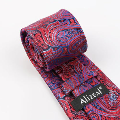 Alizeal Mens Gradient Paisley Necktie and Pocket Square Set | Elegant Design Perfect for Weddings Banquets Business Formal Events - color: 143-red+royal Blue