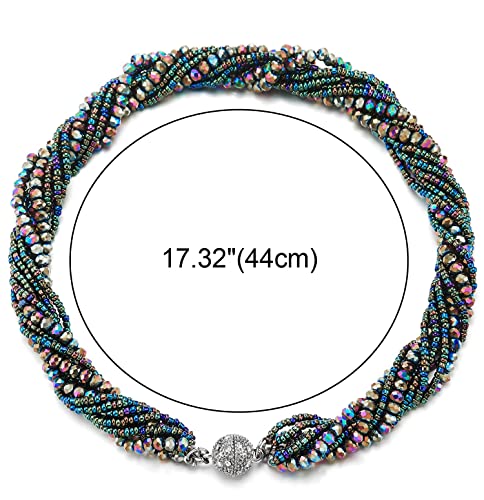 COOLSTEELANDBEYOND Multi-Layer Beads Crystal Braided Chain Choker Collar Magnetic Clasp,Statement Necklace, Bracelet - color: P-Necklace Colorful Color-02