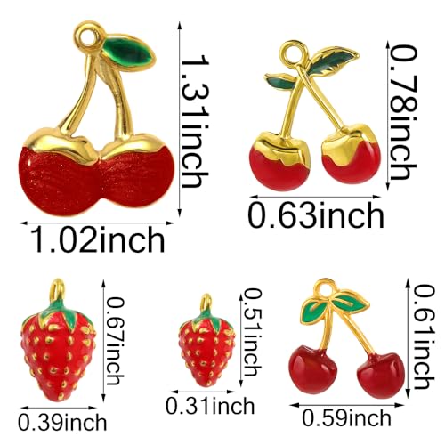 Multiple Shapes Pendant Fruit Charms For Jewelry Making Cute 3D Strawberry Charms For Bracelets Flatback Cherry Charm Kawaii Metal Fruits Strawberries Cherries Pendants Earring Necklace Jewelry Charms
