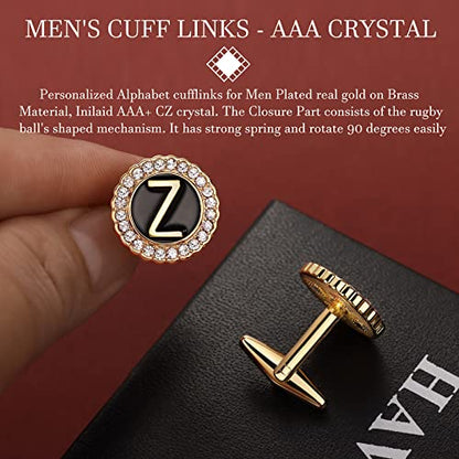 HAWSON Tie Clips, Cufflinks, Tie Tack & Lapel Pins for Men - Suitable for Neckties and French Cuff or Dress Shirt Suits - Jewelry Box Packed, Initials Designed - style: Z-4pcs Sets
