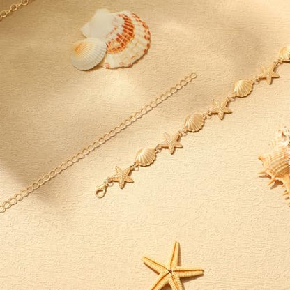 14K Gold Plated Waist Chain for Women Layered Waist Beads Belly Chain Belt, Waterproof Summer Beach Body Jewelry for Bikini, Festival Vacation Accessories for Women - style: Small Star Shell