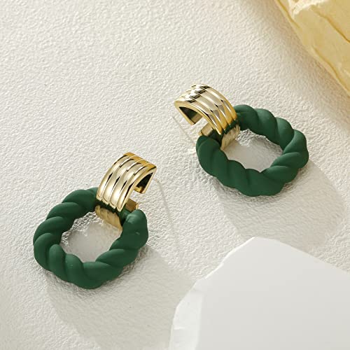 RUOFFETA Rectangle Earrings for Women, Acrylic Square Earrings Twisted Geometric Statement Jewelry - color: Dark Green Gold