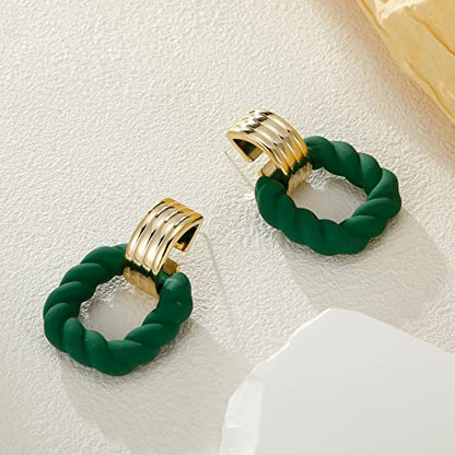 RUOFFETA Rectangle Earrings for Women, Acrylic Square Earrings Twisted Geometric Statement Jewelry - color: Dark Green Gold