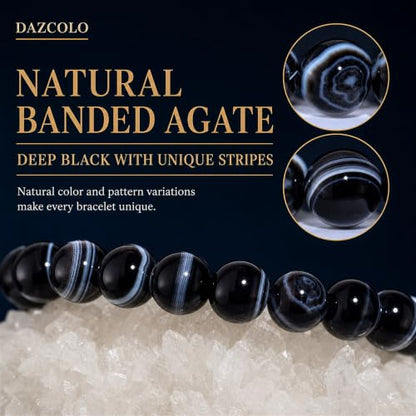 8mm Natural Crystal Stretch Bracelet | Handmade Round Stone Bead Bracelet, Runs Large, Meditation Yoga Gift for Women & Men - color: Black Sardonyx