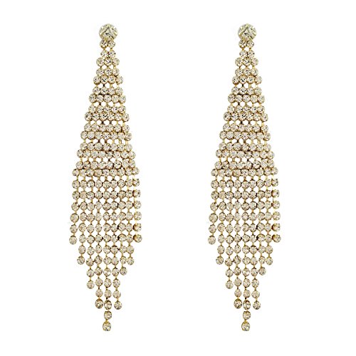 SELOVO Fashion Wedding Bride Women Long Tassel Link Fringe Dangly Earrings Clear Crystal - color: Gold