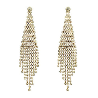 SELOVO Fashion Wedding Bride Women Long Tassel Link Fringe Dangly Earrings Clear Crystal - color: Gold