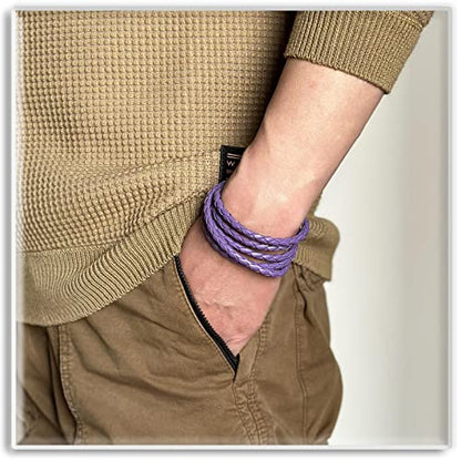 Xusamss Fashion Alloy Buckle Multilayer Leather Wrap Cuff Bracelet,7.5inches - color: Purple