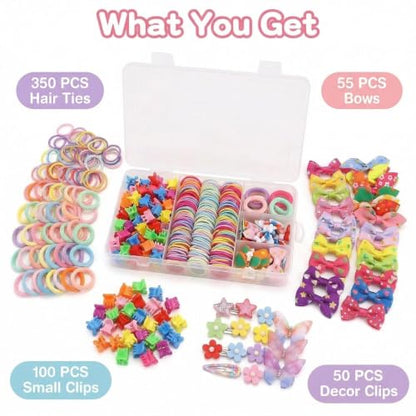 555 Pcs Cute Hair Accessories for Women, Flower and Butterfly Snap Clips, Colorful Hair Ties, and Elastic Bands