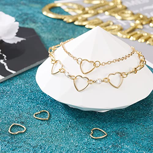 Elecrelive 5pcs 14K Gold Filled Heart Charms Hollow Linking Rings Open Back Bezel Frame Connector for Permanent Jewelry DIY Bracelet Necklace Making - color: Golden-Heart