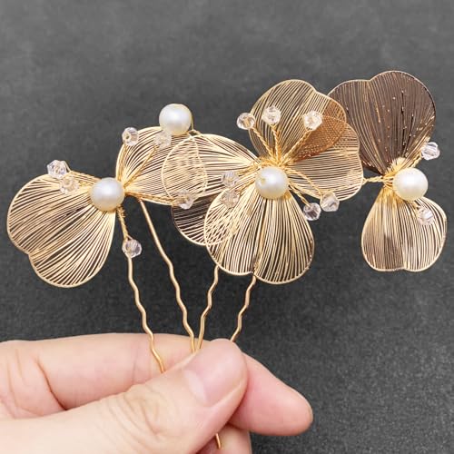 Bridal Hair Pins 4pcs Wedding Pearl Metal Flower Hair Pieces Accessories for Women Girls